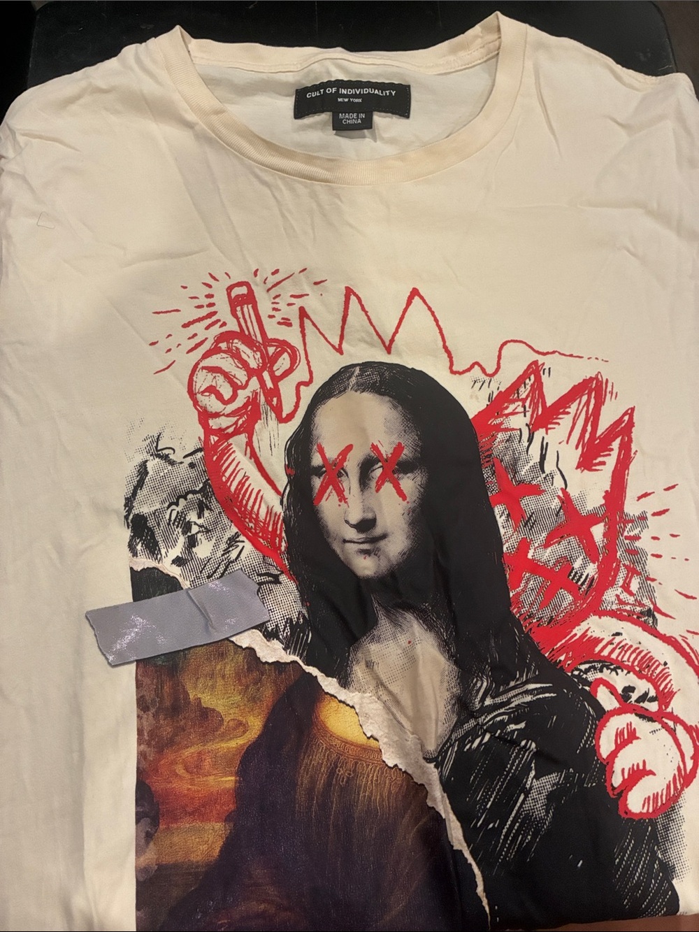 Cult of Individuality White Tee with Red and Black Graphic Mona Print